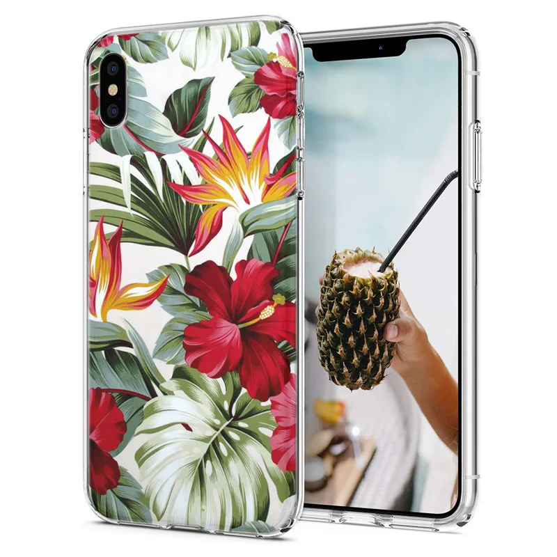 Soft Phone Case For iPhone X XS XR Covers TPU Colorful Flower Flora Leaves Painted Fundas iPhone6 7 8 Max E099 |