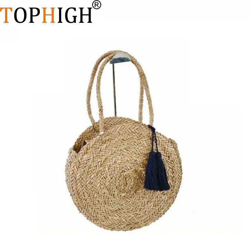 TOPHIGH женские сумки из натуральной кожи Летняя Пляжная Сумка тоут сумка ручной работы ротанга тканые в