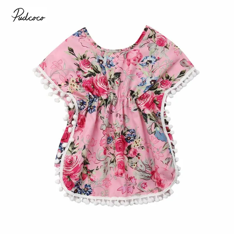 2019 Brand Newborn Kid Baby Girl Floral Blouse Summer Bohemian Tassel Batwing Sleeve Tankini Beachwear Swimsuit Cover Up Clothes | Мать и