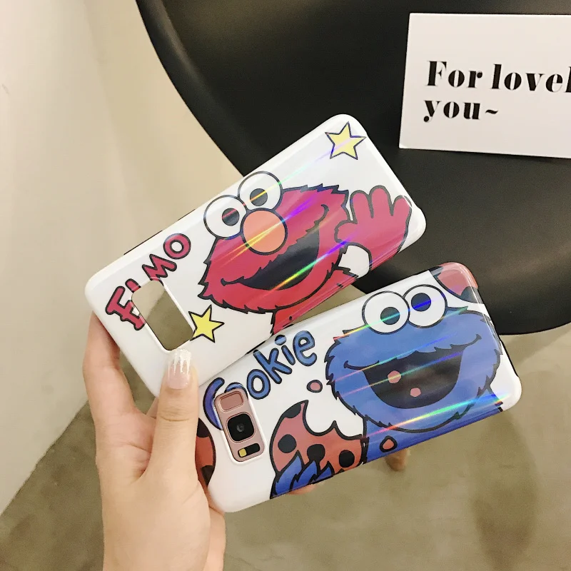 Cute Cartoon Elmo Monsters Cookie Glossy Soft Silicon Cover For Samsung Note9 S7 Edge S8 S9 PLUS Note8 capa coque |