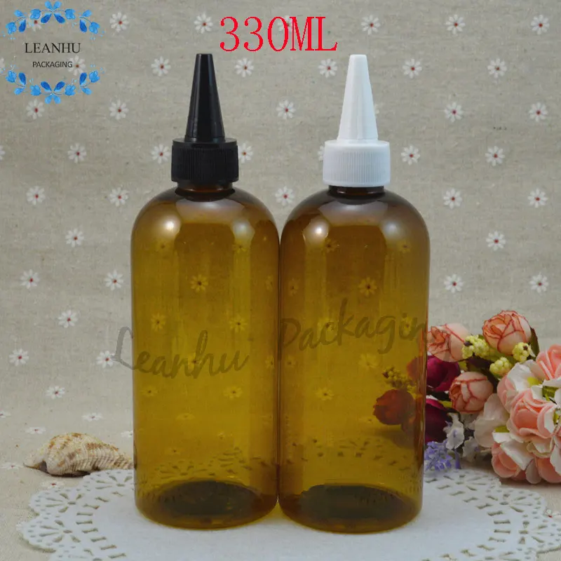 

330ml Brown Empty Plastic Bottle,330g PET Bottle Pointed Mouth Caps For Skin Care Cream,Personal Care Shampoo Packaging Bottle