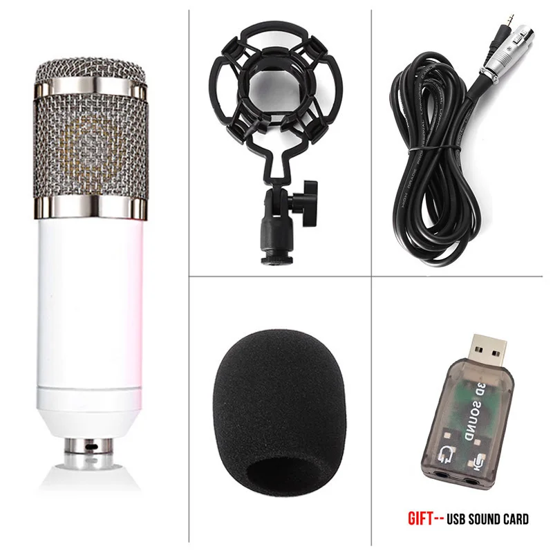 White Without Box GEVO BM 800 конденсаторный микрофон для компьютера Проводная 3,5 мм XLR кабель с ударным креплением профессиональный студийный микрафон для караоки для пк для фантомное питание BM800 Mic - Цвет: White Without Box