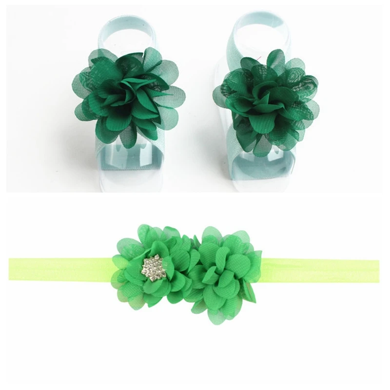 WFblock baby Girls Hair Accessories Kawaii Hairbands 2 Pcs Kids Elastic Chiffon Floral Headband Foot Strap Set Take Photo | Детская
