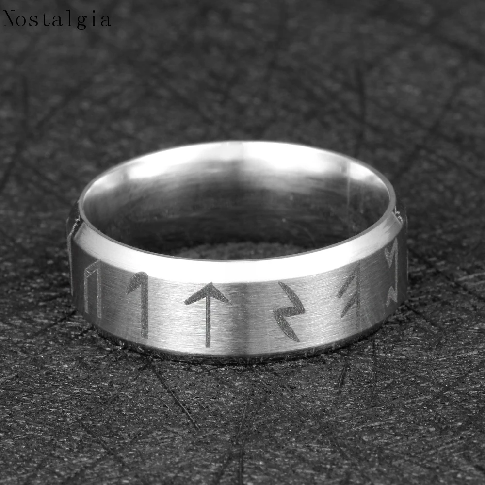 Stainless Steel Viking Rune Ring with Elder Futhark Runes Wedding Jewelry for man women Lover gift Dropshipping | Украшения и
