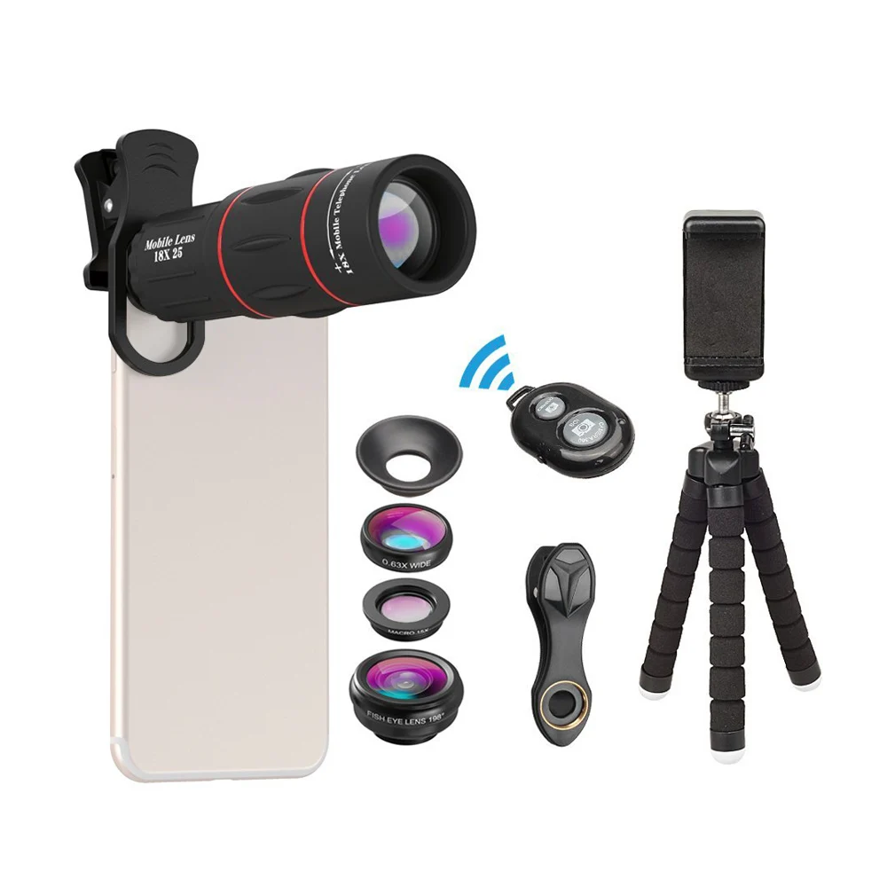 APEXEL APL T18XBZJ5 телефото 4 в 1 Набор объективов для мобильного телефона 18X 0.63X