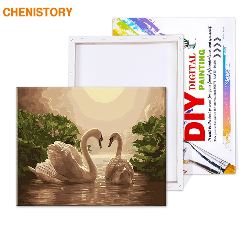CHENISTORY влюбленный Лебедь животные DIY Рисование по номерам Акриловая Краска на