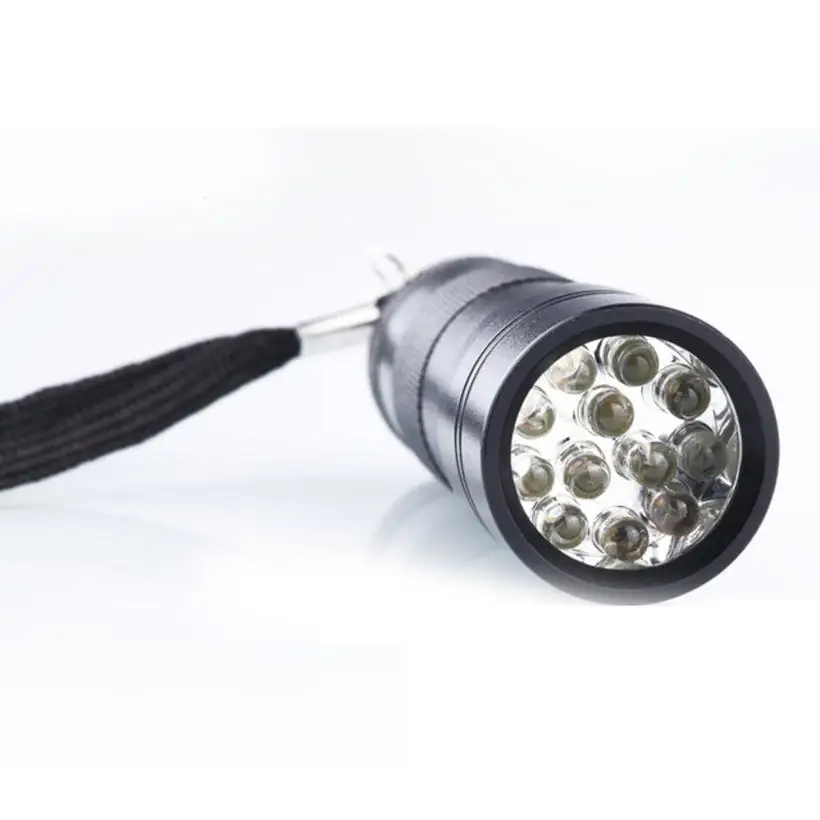 Черный мини алюминиевый УФ ультрафиолетовый фонарь 12LED Blacklight AAA самозащитная