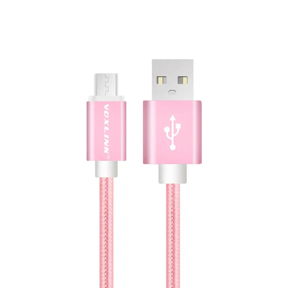 VOXLINK 5 упаковка алюминиевый нейлоновый Micro USB кабель для зарядки мобильного телефона подходит для samsung xiaomi LG Galaxy htc Android usb кабель - Цвет: Pink
