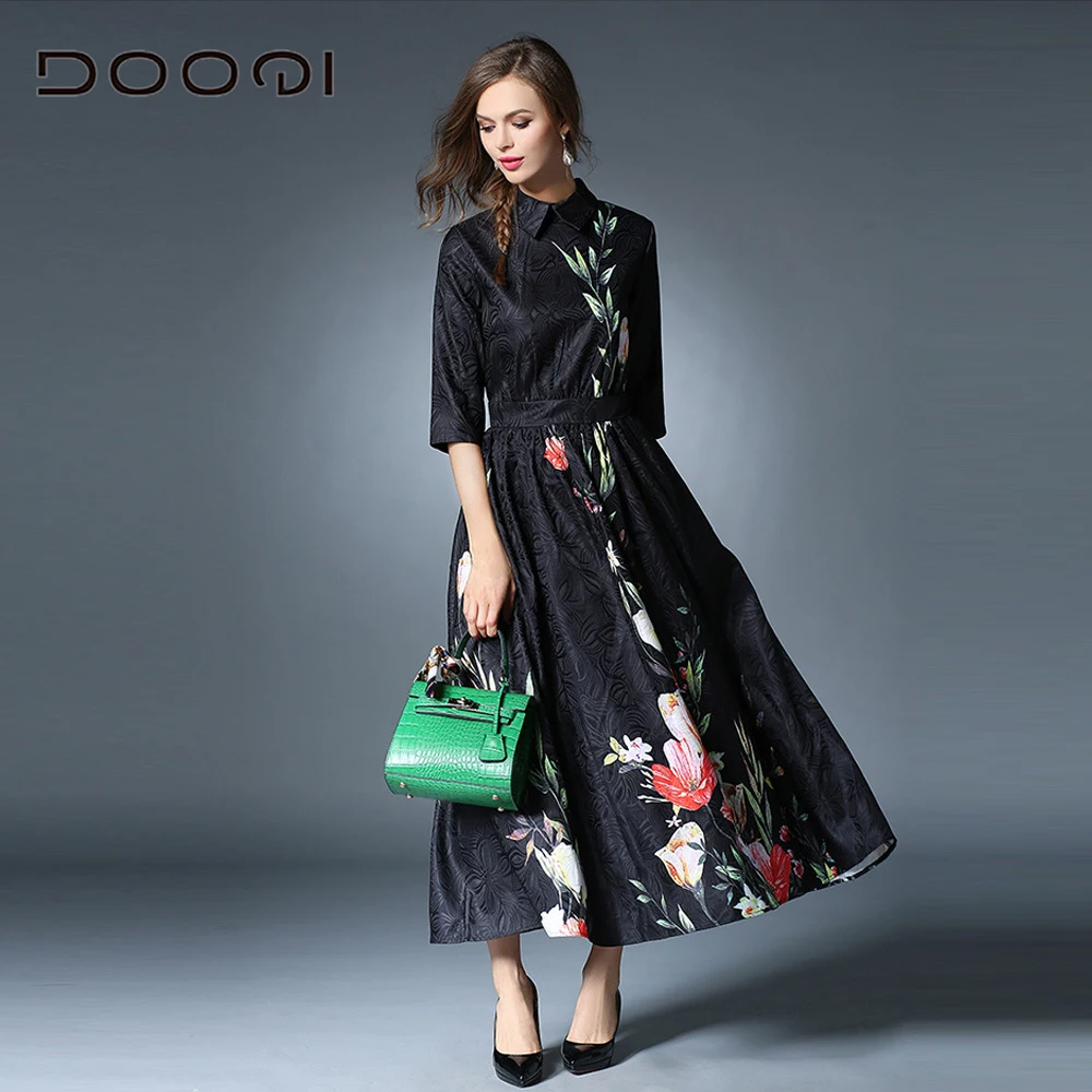 Dooqi Новые взлетно-посадочной полосы дизайнер Кружево Платья для женщин Для 3/4