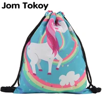 jom tokoy fashion drawstring bag printing unicorn mochila feminina drawstring backpack women daily casual girls knapsack 29038