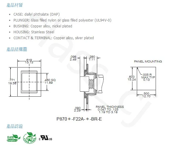 SH P8701-F22A квадратный защелкивающийся с рамкой 3Pin мгновенный SPDT Мини кнопочный переключатель