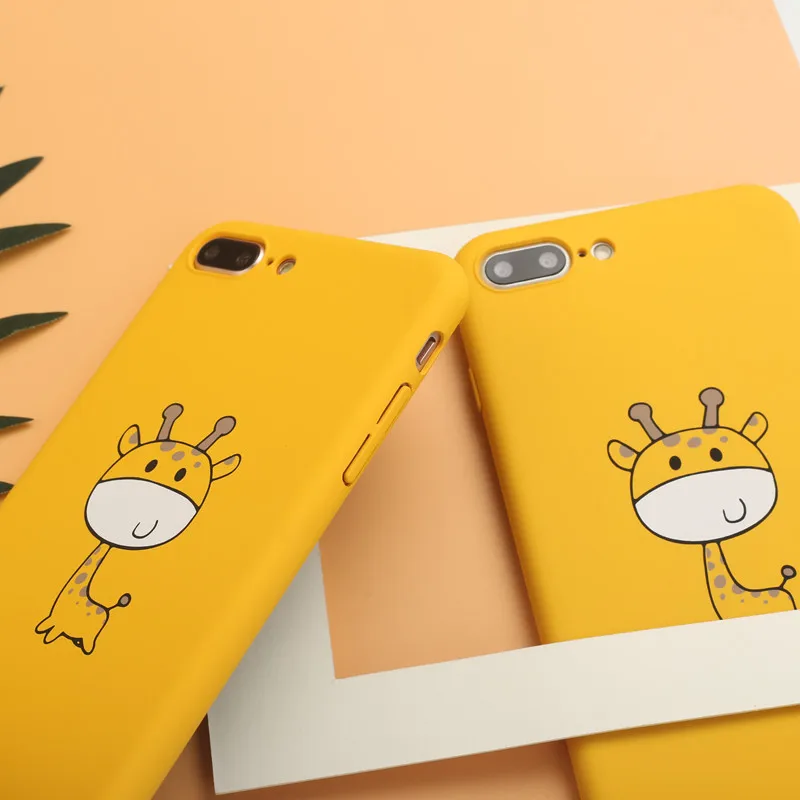 2018 Cute Phone Case For iphone X 6 6S Plus Yellow Silicon Giraffe Cases 7 8 Full Back Cover coque |