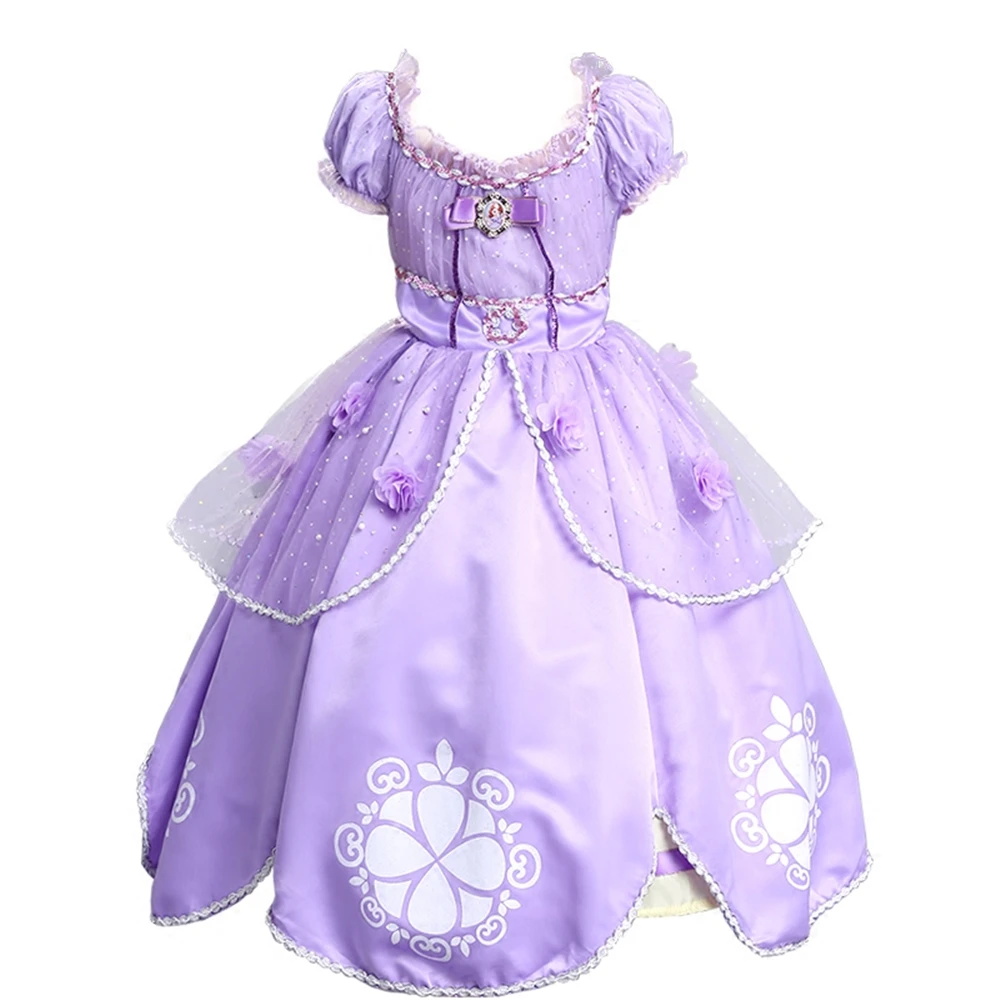 Purple Girls Sofia the First Costume Dresses Kids Princess Halloween Cosplay Frocks Children Party Rapunzel Dress Up Baby | Детская