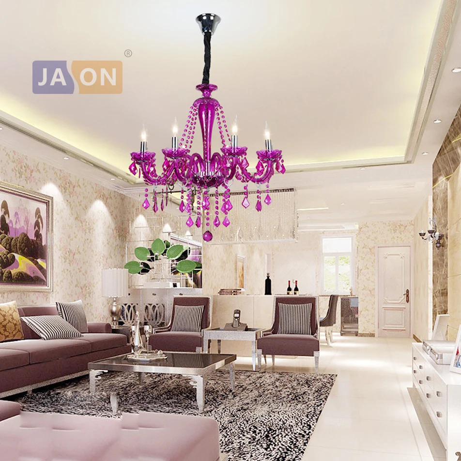 Led e14 европейский Железный кристалл стеклянная ткань пурпурная люстра освещение