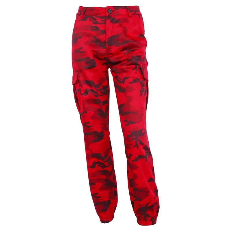 Fashion Zipper Camouflage Pants Loose High Waist Pockets Camo Trousers Button Full Length Military Cargo for Women | Женская одежда