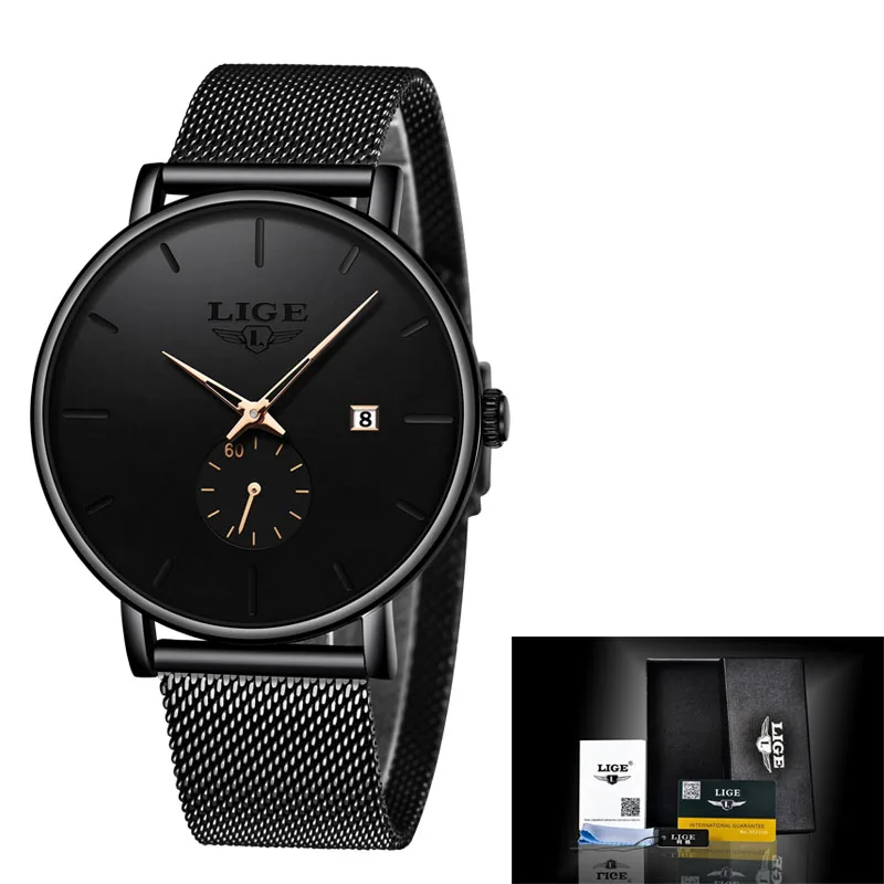 black gold LIGE Top Brand Women Watch Fashion Simplicity Classic Casual Quartz Wtaches Women's Sports Waterproof Watches Relogio Feminino - Цвет: black gold