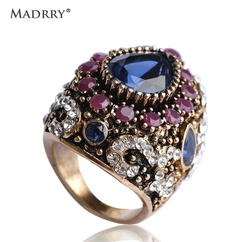 

Royal Turkish Rings Blue Jewelry Anillo Turco Anies Accessories Exquisite Crown Ring Classic Style Resin Joyas Women Bijoux