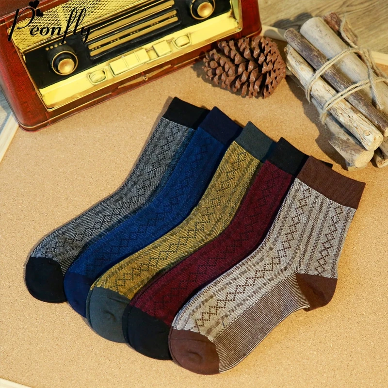 

Tube Socks Men's Classic Lozenge Socks Man Brand All-Match Cotton Socks Men Business High Quality 5 paris/lot