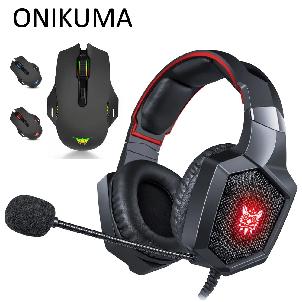 With Box ONIKUMA K8 PS4 гарнитура Casque PC Gamer бас Игровые наушники с микрофоном+ профессиональная проводная USB игровая мышь - Цвет: With Box