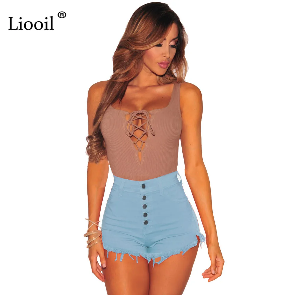 Light Blue Liooil Летние черные белые красные джинсовые шорты хлопок Высокая талия Модные Карманы на пуговицах обтягивающие женские шорты сексуальные джинсовые шорты - Цвет: Light Blue