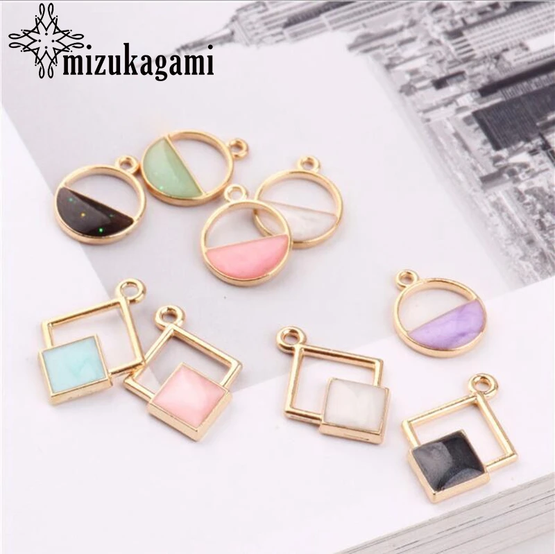 Fashion Round Enamel Geometric Charms 10pcs/lot For DIY Fashion Pendant Earrings Jewelry Making Accessories