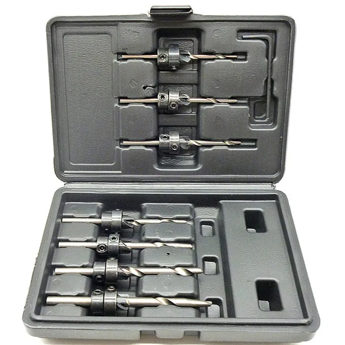 With plastic Case 22 шт., конические сверла из быстрорежущей стали, торцевые воротники, шестигранный ключ для бурения дерева, пилота, дырокол, винтовые сверла, деревообрабатывающее сверло - Цвет: With plastic Case