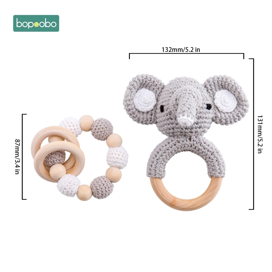 Elephant Set 3 Bopobo/детский Прорезыватель для зубов; детская коляска с силиконовыми бусинами для активного отдыха; персональный фиксатор; цепочка для соски; погремушка; держатель для пустышки; деревянный Прорезыватель - Цвет: Elephant Set 3