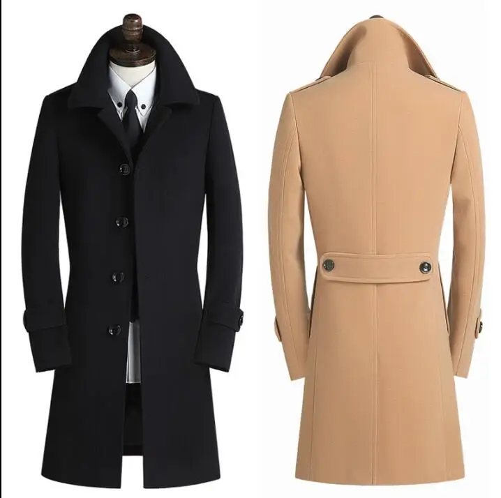 

Single-breasted lapels casual woolen coat men trench coats long sleeves slim overcoat mens cashmere coat england 9XL