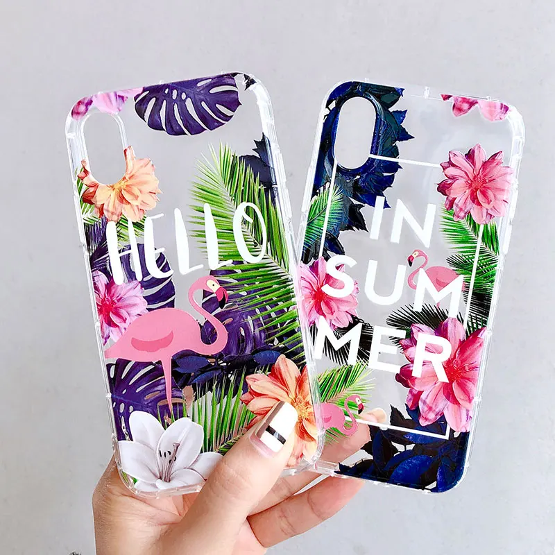 Boucho Transparent Phone Case For iphone XS MAX XR Floral Flower Leaves Flamingo Soft TPU Cover X 6 6s 8 7 plus Cases |