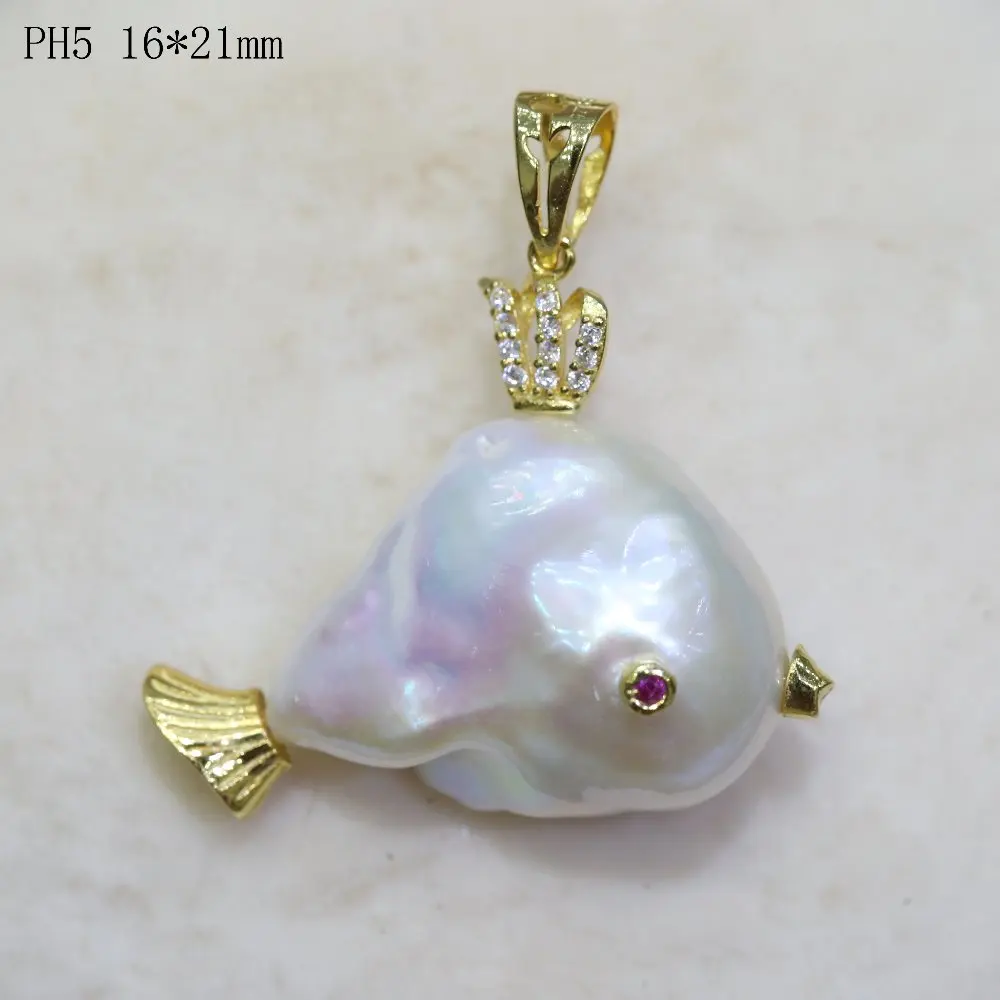 Уникальный кулон в виде рыбки из натурального пресноводный барочный жемчуг