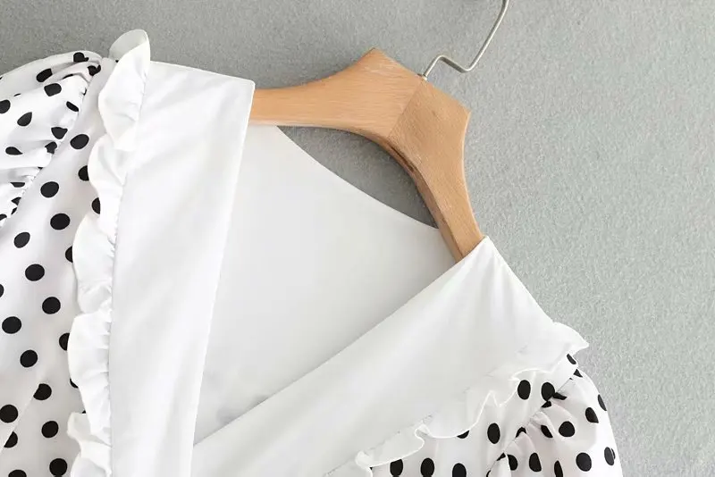 Женское винтажное платье в горошек с v образным вырезом необычное уличное