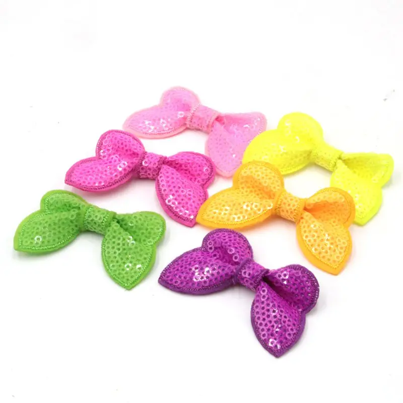700pcs/lot DHL Free Shipping Hair Flower without Cips Sequin Bows Knot Appliqued Girls' Hair Accessories Sequin Hair Bows