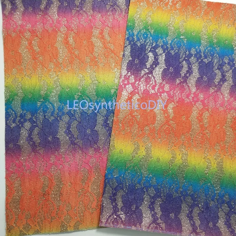 90X134CM синтетический Letaher Cuero Sintetico Радуга кружево кожа для изготовления бантов