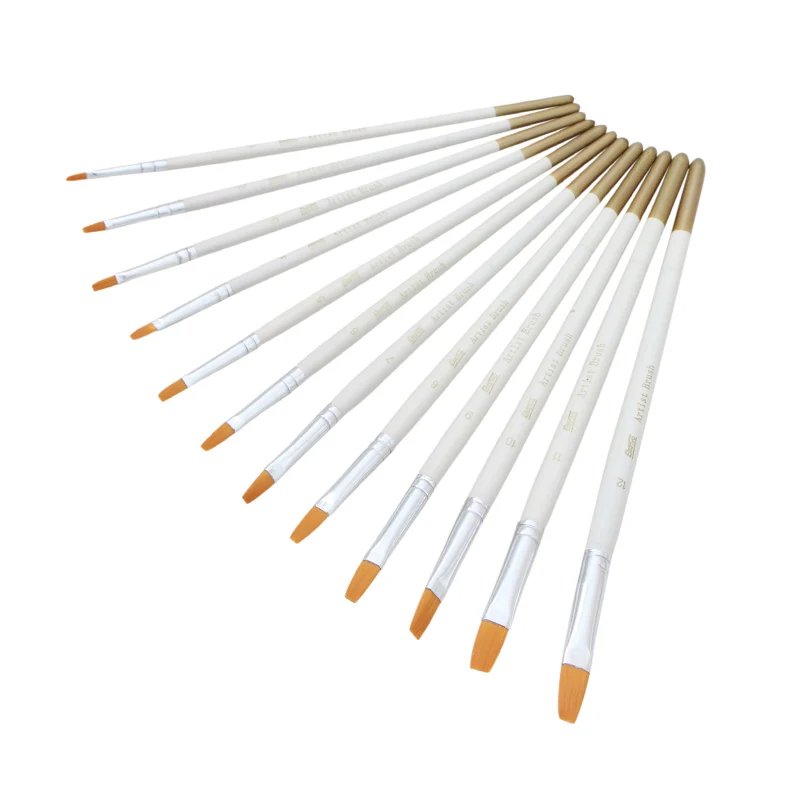 Бианьо 12 шт плоская головка Акварельная щетка Нейлоновая Щетка для волос