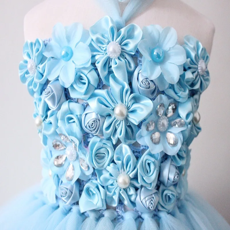 Flower girls light blue wedding party tutu dresses baby birthday ball gown fluffy pettiskirt Christening tutus | Детская одежда и