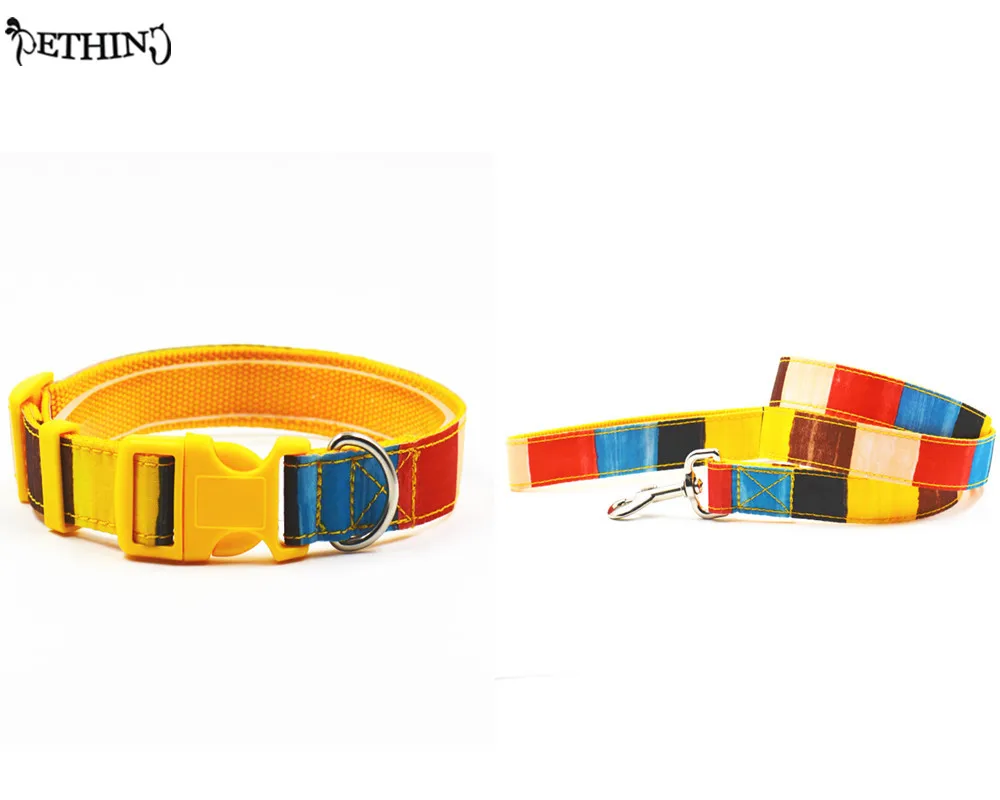 Регулируемый нейлоновый собачий ошейник свинцовый Радужный стиль желтый цвет