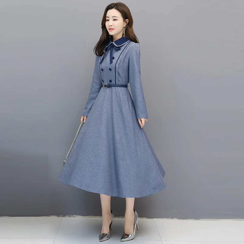

Spring and autumn trend new women's doll collar in the long paragraph quality long-sleeved slim slimming dress JQ529