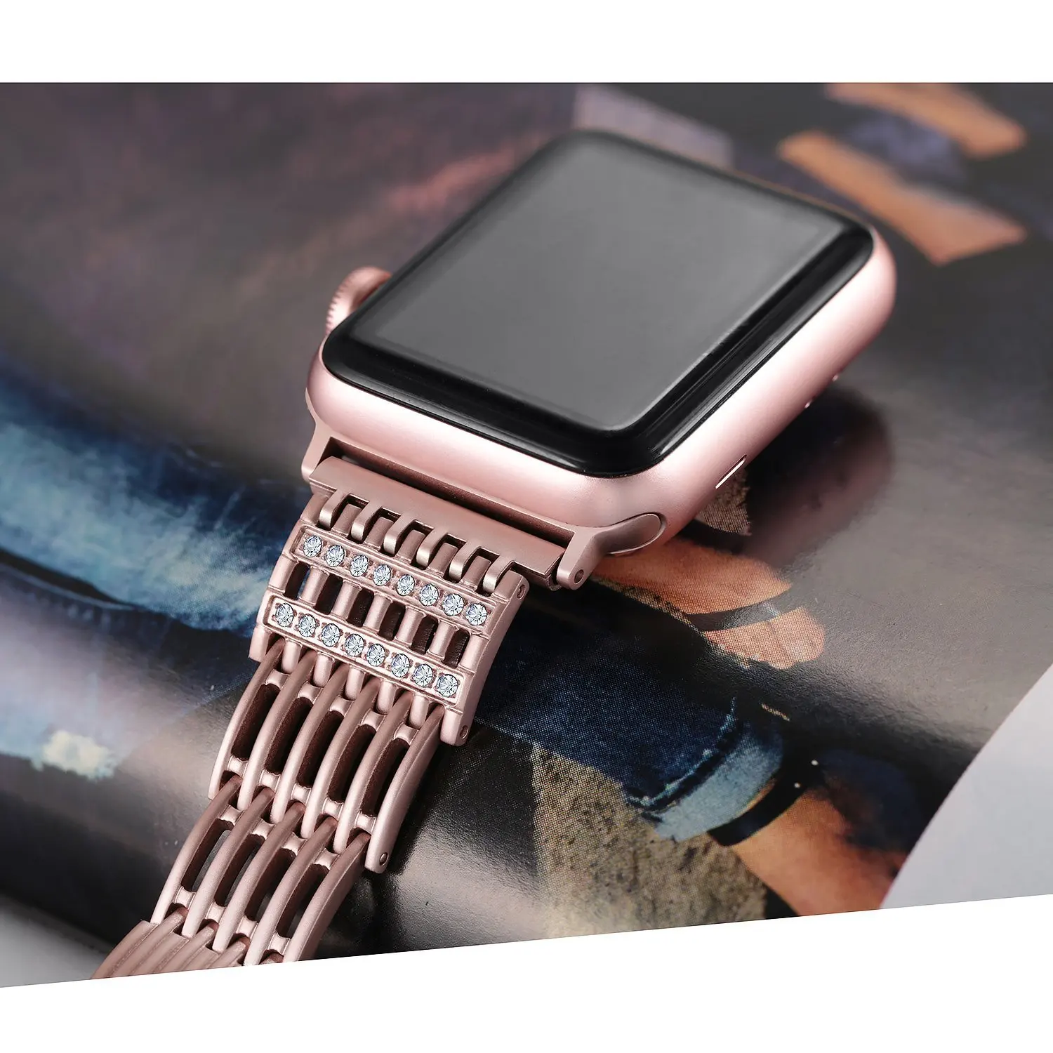 Бриллиантовый браслет для Apple Watch 38 мм 42 40 44 ремешок из нержавеющей стали Женский