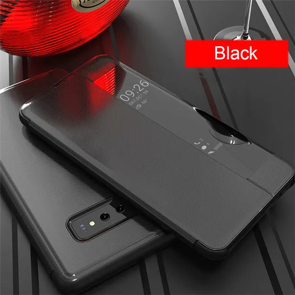 Black Case Кожаный флип-чехол для телефона, чехол для samsung Galaxy S7 Edge S8 S9 S10 Plus, чехол для мобильного телефона с умным окошком для просмотра - Цвет: Black Case