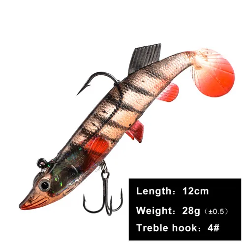 FISH KING 1 шт. Мягкая приманка 3D глаза свинцовая Рыбалка LuresTail Щука Мягкая приманка с тройным крючком наживки, искусственная наживка джиг esfishing Мягкая приманка - Цвет: 091-12cm