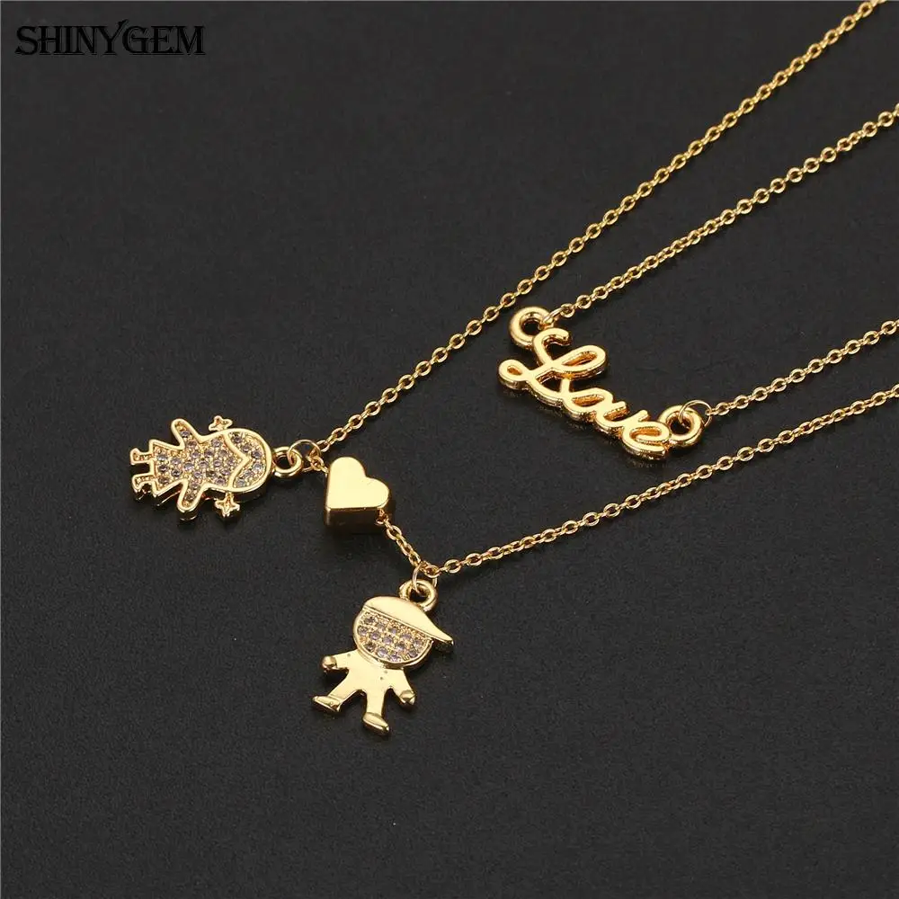 Женское Двухслойное ожерелье ShinyGem золотое в форме сердца с сердечком и цирконием