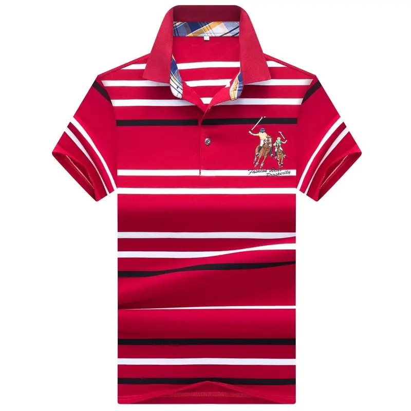 Grand Hommes Broderie Полосатое поло Chemises Slim Fit с отложным воротником Col Raye Polo Chemises Hommes Nouveau Coton поло для мужчины