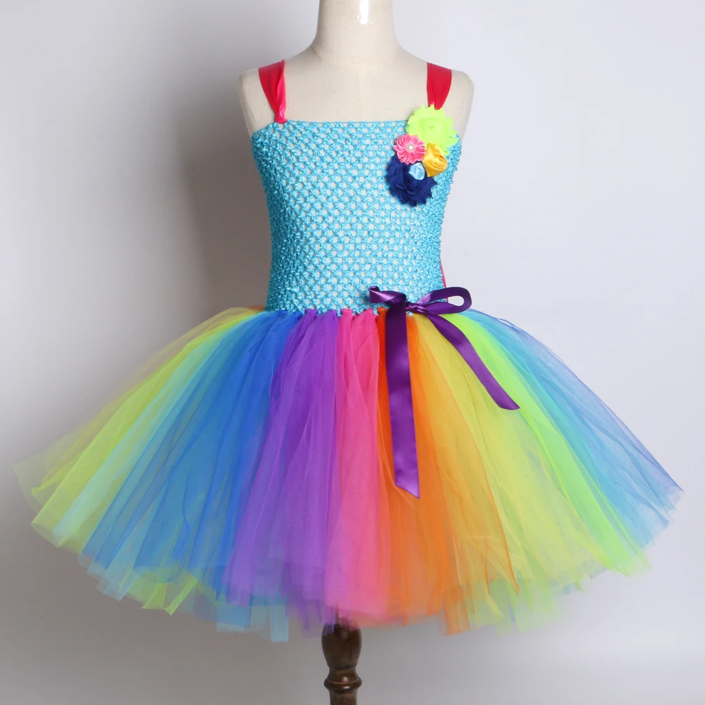 Rainbow Unicorn Girls Tutu Dress Tulle Flower Baby Girl Birthday Party Children Kids Halloween Pony Costume 2-12Y | Детская одежда и