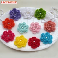 30pcs 6cm crochet knitted flower cotton stuff goods applique patchwork diy handmade needlework sewing clothing accessories 383