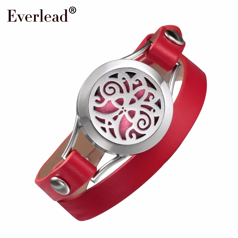 Кожаный браслет EVERLEAD красного цвета с эфирными маслами Дерево жизни медальон из