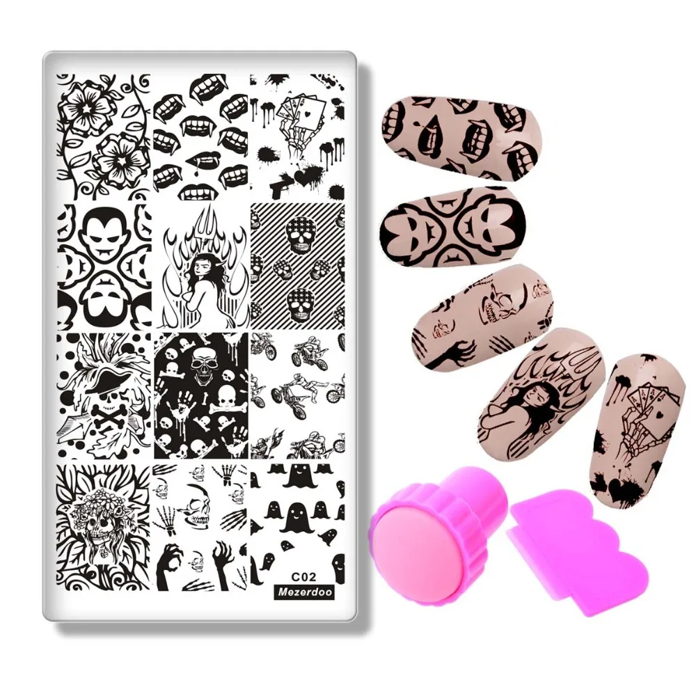 Mezerdoo Хэллоуин вампир прямоугольный маникюрный штамп шаблон 12*6 см семейный