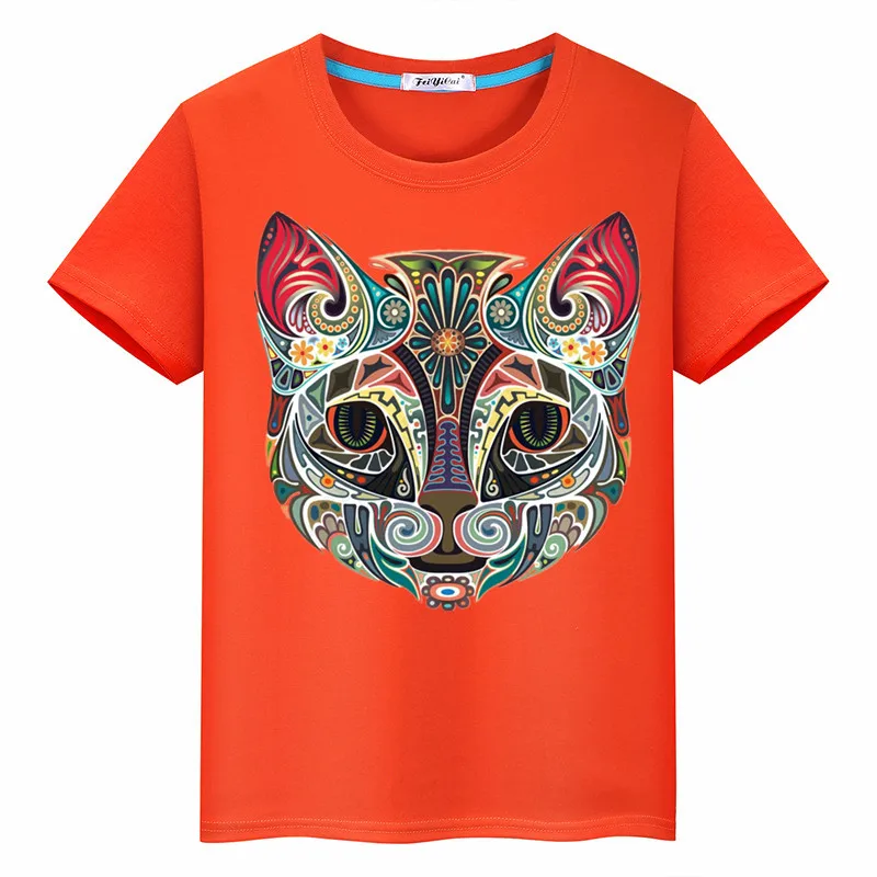 2019 Новая летняя хлопковая футболка с короткими рукавами и рисунком кота из