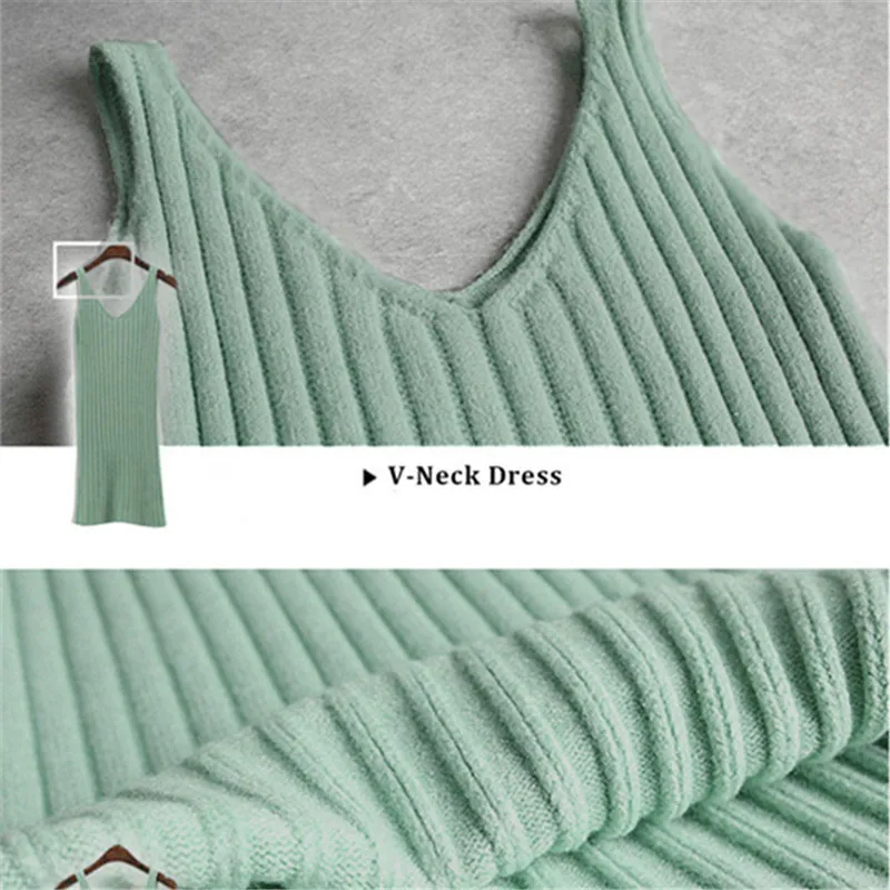 

2020 Two Piece Set Knitted Dress Winter Sweater Suit for Women Set Three Quarter Pullover Wool Sweater Elastic Cashmere Suit