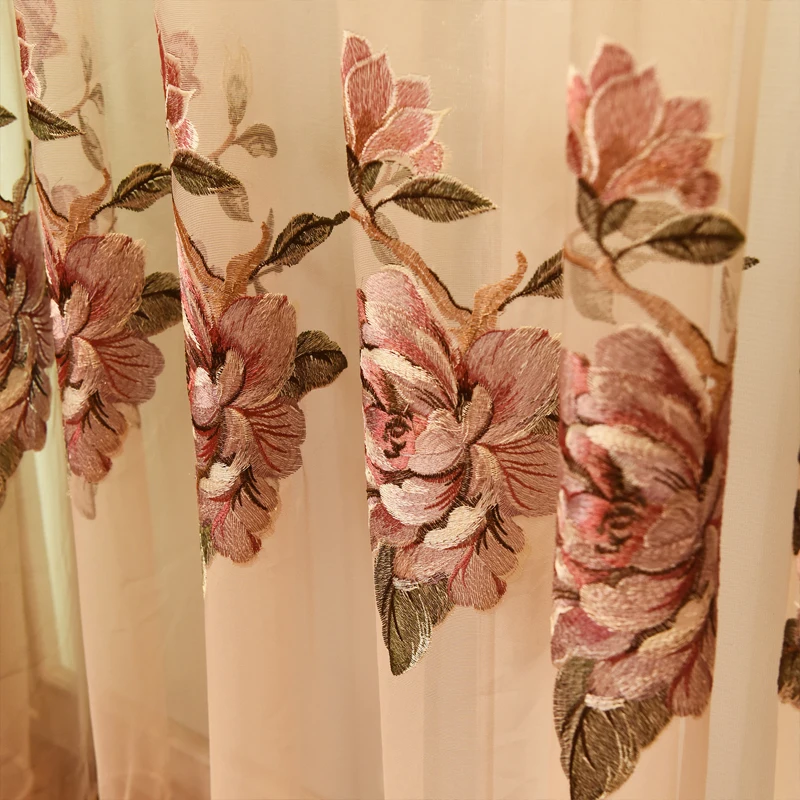 Coffee color top royal flower 3D jacquard blackout Curtains for villa hotel Living Room with elegant Voile Curtain Bedroom | Дом и сад
