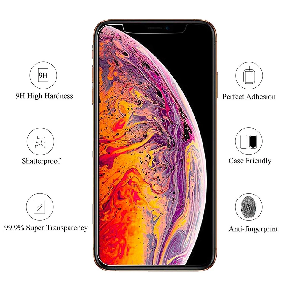 2 шт. X XS Защитная пленка для экрана из закаленного стекла iPhone XR Max 8 7 6 6S Plus 5 5S SE |